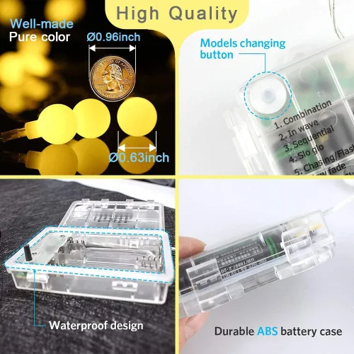 Miniatura 2 de Guirnalda de luces de globo funciona con pilas, color blanco cálido, resistente al agua, paquete de 2 unidades de 40 luces LED de 19.7 pies, 8 modos