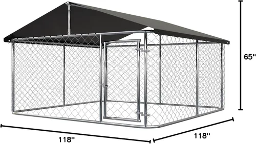 Miniatura 8 de Caseta para Perros al Aire Libre, Jaula Resistente para Perros, Casa para Mascotas con Malla, Jaula Grande para Perros, Valla de Acero con Cerradura