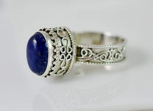 Miniatura 2 de Navya Craft Lapis Lazuli Ring, 925 Sterling Silver Handmade Statement Promise Ring for Women, Natural Lapis Lazuli Oval Gemstone Ring, September