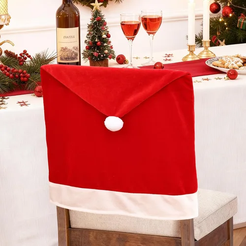 Miniatura 7 de Smiry - Juego de 4 fundas para sillas navideñas, con diseño de gorro rojo de Papá Noel, para el comedor, fundas extraíbles y lavables