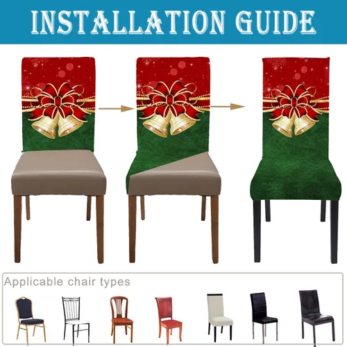 Miniatura 3 de Juego de 6 fundas navideñas para sillas de comedor, fundas para sillas Parsons, elásticas, extraíbles y lavables, protector de asiento para silla