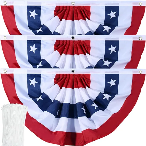 Miniatura 12 de Bandera de Estados Unidos plisada patriótica con ojales de latón y bridas para decoración del Día de los Caídos del 4 de julio al aire libre