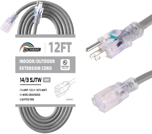 Miniatura 22 de Cable de extensión para interiores y exteriores, resistente a la intemperie con extremo iluminado, certificación UL, calibre 12, 20 pies, color Azul