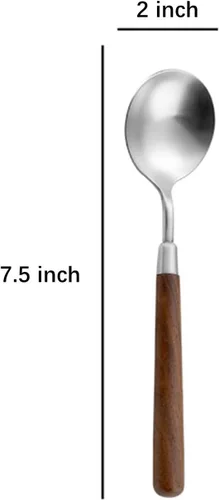 Miniatura 2 de Ouliget Cuchara de mango de madera retro, cucharadas de servir de acero inoxidable, cuchara de madera, cubiertos plateados con mango marrón, 4