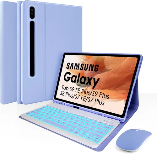 Miniatura 9 de LAMA Funda con teclado retroiluminado para Samsung Galaxy 12.4 pulgadas S10 Plus/S9 FE+/S9+/S8+, 12.4 pulgadas, S7 FE/S7 Plus, funda desmontable