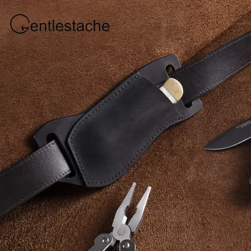 Miniatura 6 de Gentlestache Funda de cuero para cuchillo de bolsillo para cinturón, funda plegable para cuchillo, funda para cinturón EDC, color negro compacto