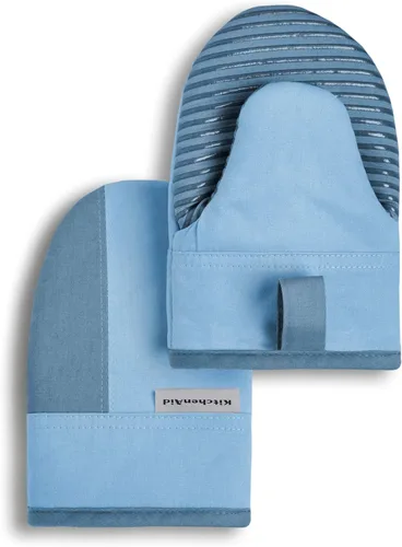 KitchenAid Beacon - Juego de mini guantes de horno antideslizantes de dos tonos, terciopelo azul/cielo azul, 5.5 x 8 pulgadas, 2 piezas