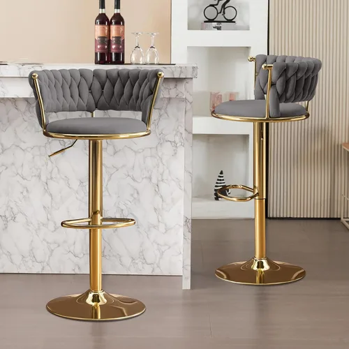 Miniatura 12 de Velvet Bar Stools Set of 1, Swivel Counter Height Barstools with Woven Backrest, Adjustable Height Bar Stools for Kitchen Island, Home Bar, Pub