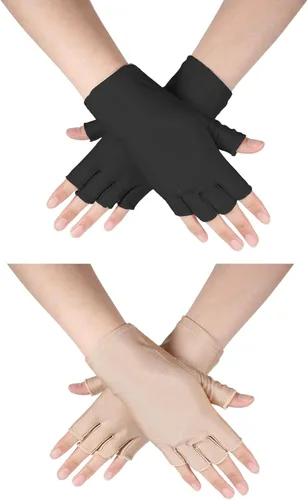 2 pares de guantes de protección UV para mujer, guantes de protección solar, guantes de verano sin dedos para deportes al aire libre manicura de gel
