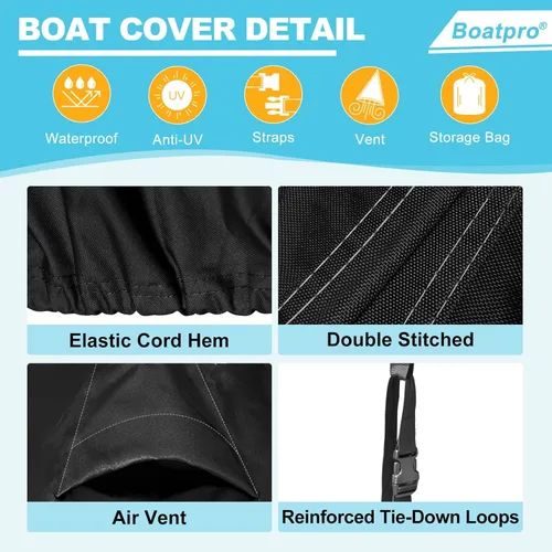 Miniatura 5 de Funda para lancha remolcable de 14 a 16 pies con cubierta de motor fuera de borda, 900D, resistente a la decoloración, lona marina impermeable