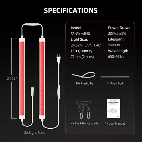 Miniatura 7 de Spider Farmer GlowR40 - Luz LED para cultivo de plantas, barra de iluminación suplementaria de color rojo profundo de 2 pies, 650-665 NM de alta