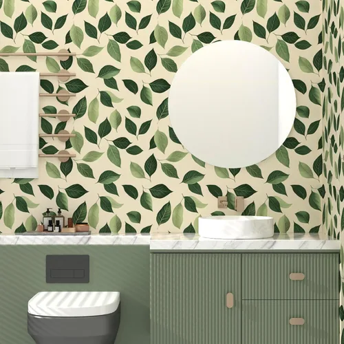Miniatura 5 de Papel tapiz de hojas para despegar y pegar, papel de contacto con hojas de plantas verde oliva/beige, papel de pared botánico vintage, autoadhesivo