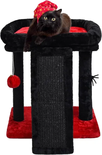 Miniatura 10 de SYANDLVY Árbol pequeño para gatos con poste rascador, tabla rascador para gatos con perca, rascador de poste para gatos de interior, 2 bolas Beige