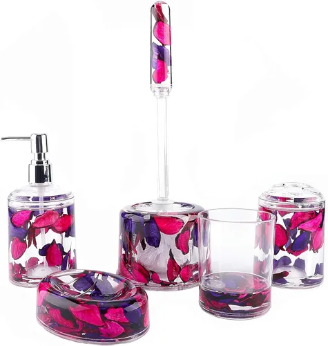Miniatura 7 de Locco Decor - Juego de 4 piezas de accesorios para tocador de baño, acrílico líquido con movimiento flotante 3D en forma de hoja