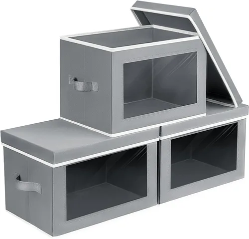 Miniatura 11 de Homsorout Contenedores de almacenamiento con tapas, organizadores pequeños de tela con ventana, contenedores de almacenamiento plegables para ropa