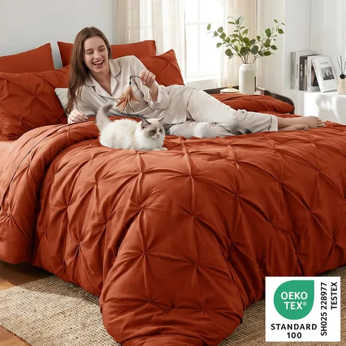 Miniatura 2 de CozyLux - Juego de ropa de cama con pliegues plisados de 7 piezas en una bolsa; edredón tamaño King para todas las estaciones, sábanas, fundas
