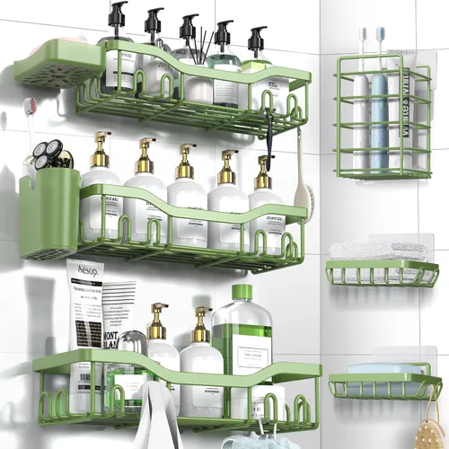 Miniatura 22 de NESOMI Organizador de Ducha Adhesivo Juego de 7 Piezas, Estantes de Baño de Acero Inoxidable a Prueba de Óxido, Accesorios de Almacenamiento sin