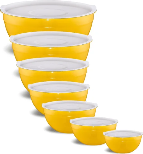 Miniatura 10 de Tazones de Mezcla Arcoíris con Tapas Herméticas, Tazón de Acero Inoxidable, Ensaladeras 7 Piezas de Tazones Anidables Arcoíris Accesorios de Cocina