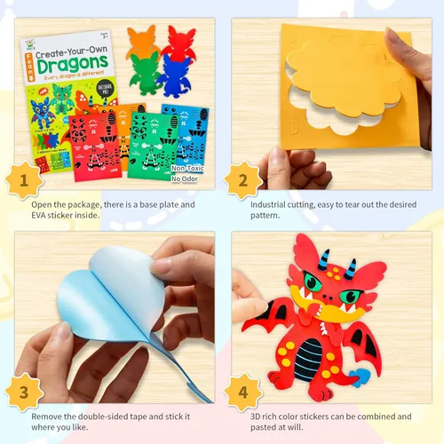 Miniatura 2 de VKPI Kit de regalo de 4 piezas de espuma EVA, creativo para hacer tu propio dragón, proyectos de manualidades de papel de espuma de dibujos animados