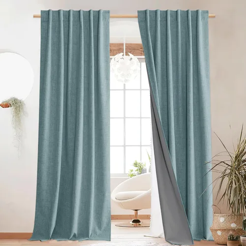 Miniatura 81 de NICETOWN Cortinas 100% opacas de 63 pulgadas de largo, 2 paneles de cortinas cortas con aislamiento térmico con forro para dormitorio, cortinas