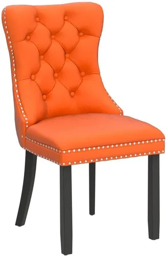 Miniatura 5 de Juego de 2 sillas de comedor de terciopelo, sillas decorativas tapizadas con botón acolchonado, ribete de cabeza de clavo y tirador de anillo Naranja