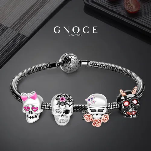 Miniatura 4 de GNOCE Skull Charms for Bracelet 925 Sterling Silver Halloween Charms for Women Girls Wife Daughter Christmas Gift