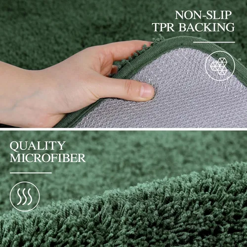 Miniatura 5 de Walensee - Alfombra de baño antideslizante, 16 x 24 pulgadas, verde cazador, absorbente de agua, de microfibra suave, peluda, lavable a máquina