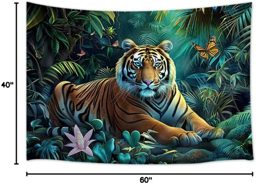 Miniatura 10 de MERCHR Tapiz de bosque natural, tapiz para colgar en la pared, diseño de animales de tigre, paisaje, paisaje, para dormitorio, sala de estar