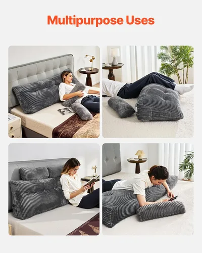 Miniatura 6 de VEVOR Almohada de cabecero, almohada de cabecera tamaño queen con forma de cuña con 2 bolsillos laterales y 2 reposacabezas, almohada de cuña