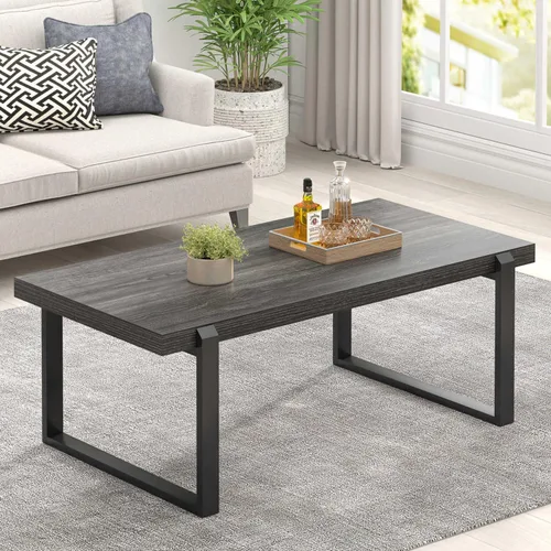 Miniatura 10 de FOLUBAN - Mesa de café rústica, mesa central industrial moderna de madera y metal para sala de estar, 47 pulgadas de roble