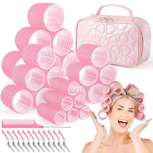 Miniatura 11 de obeoby - Juego de rodillos de autoagarre de 4 tamaños para cabello largo, corto y flequillo - 50 piezas con pinzas