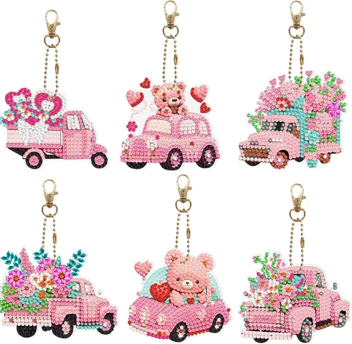 Miniatura 13 de LUSandy Juego de 6 llaveros de pintura de diamante con diseño de búho y flores azules 5D para adultos, diseño especial de búho de doble cara