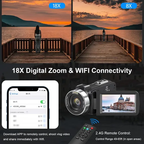 Miniatura 4 de Gcasio 8K 64MP videocámara cámara de vídeo 18X zoom digital YouTube Vlogging Cámara web IR visión nocturna WiFi 3.0 "Videocámaras con pantalla