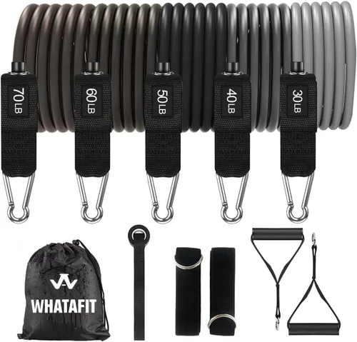 Miniatura 22 de WHATAFIT Bandas de resistencia, bandas de ejercicio, bandas de resistencia para entrenamiento, bandas de entrenamiento con asas para hombres y Multi
