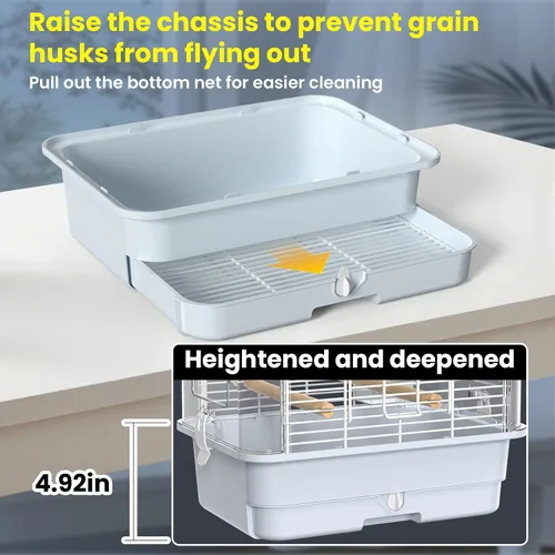 Miniatura 5 de Jaula portadora de aves de viaje, jaula transparente para periquitos, pequeña jaula portátil para pájaros con tazas alimentadoras y pie