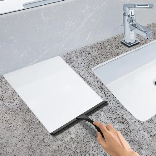 Miniatura 5 de Escobilla de ducha multiusos de acero inoxidable para puertas de ducha con 2 ganchos adhesivos, herramienta de limpieza de baño, escobilla de espejo