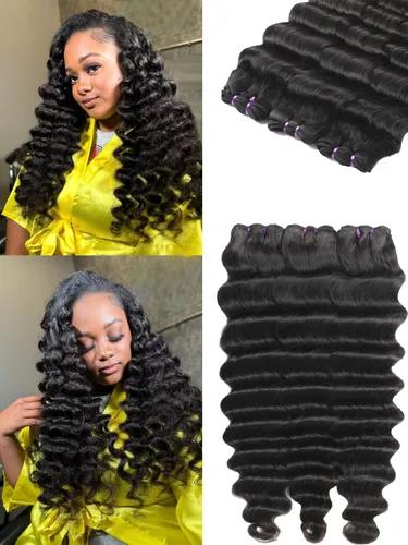 Miniatura 7 de Paquetes de cabello brasileño suelto de onda profunda con cierre, 3 paquetes y cierre de cabello humano de 10, 12, 14+10 pulgadas, 100% sin