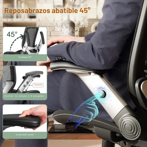 Miniatura 4 de GABRYLLY Silla de Oficina Ergonómica, Silla de Escritorio de Respaldo Alto para el Hogar con Reposacabezas, Brazos Abatibles, Bloqueo de Inclinación