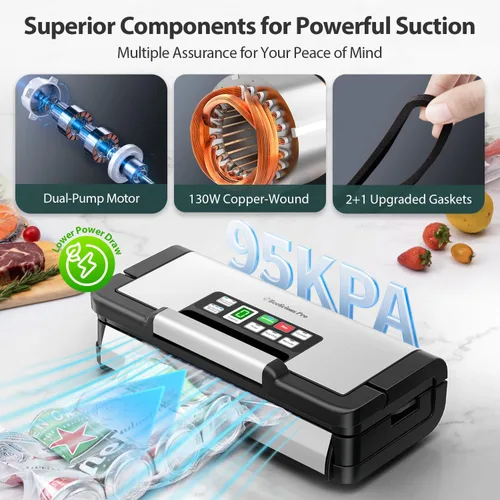 Miniatura 3 de Máquina selladora al vacío de 95 kPa con tecnología AquaLock, para sellos húmedos, sellado 2X y 130 W, sellador de alimentos completamente