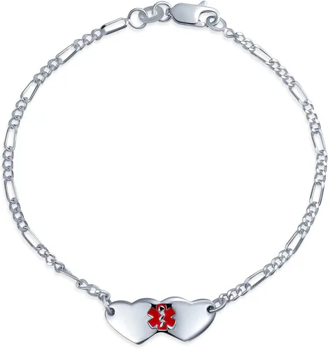 Miniatura 2 de Pulsera de identificación médica grabable con forma de corazón ovalada o doble en blanco, para adolescentes, para él o ella, hijo e hija, plata