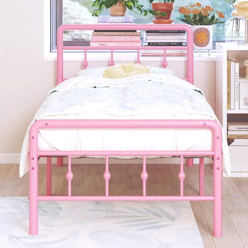 Miniatura 10 de DiaOutro Base de cama clásica de metal con cabecero y estribo, 16 pulgadas, no necesita somier, resistente estilo victoriano, base de Negro mate