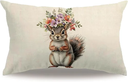 Miniatura 8 de Fundas de almohada con diseño de animales, 18 x 18 pulgadas, diseño de ardillas florales, acuarela, vida silvestre, diseño de flores, temporada