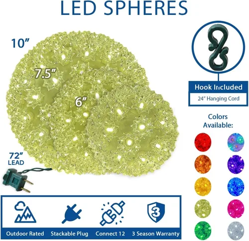 Miniatura 6 de Novelty Lights - Esfera de estrella de luz LED de 6 pulgadas con 50 luces, 100% verdadero parpadeo blanco cálido, bola de ornamento, cable