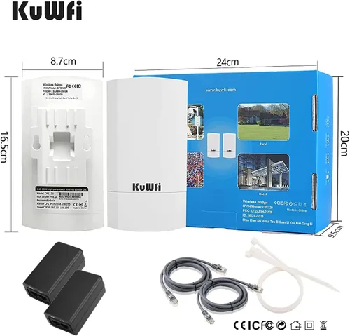 Miniatura 9 de KuWFi Paquete de 2 puentes inalámbricos de 300 Mbps, kit de puente inalámbrico CPE WiFi para exteriores, punto a punto, puente de Internet 2.4 G