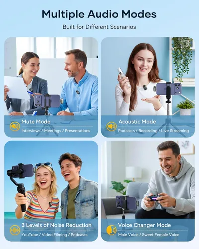 Miniatura 3 de Mini micrófonos inalámbricos Lavalier para iPhone iPad Android con funda de carga, micrófono de solapa USB C con reducción de ruido y modo cambiador