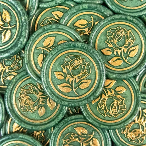 25 calcomanías de sello de cera dorada y verde, sellos de sobres hechos a mano, calcomanías de cera autoadhesivas para invitaciones de fiesta de