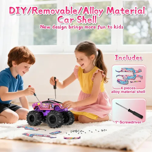 Miniatura 6 de Auto de control remoto anfibio, camión monstruo rosa 1:18, juguetes para niñas, autos RC de 2.4 GHz, camiones RC impermeables de 2.4 GHz, camioneta