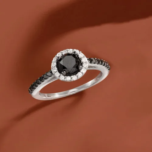 Miniatura 5 de Ross-Simons 150 ct tw Black and White Diamond Halo Ring in Sterling Silver