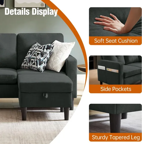 Miniatura 2 de Sofá Seccional Sofás para Sala de Estar, Sofás Seccionales Modulares de 3 Asientos en Forma de L con Almacenamiento y Chaise Reversible, Tela