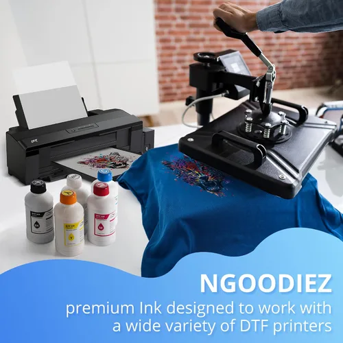 Miniatura 7 de NGOODIEZ DTF Ink Premium 42.3 fl oz (8.5 fl oz x 5) CMYK + Blanco - Recambio de tinta de transferencia directa a película para ET-8550 L1800